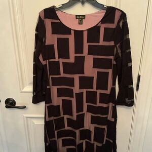 CartiseBrown and Black Sheath Dress 3/4 Sleeve Crew Neck